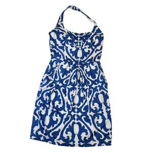 B.Darlin Women's Vintage Y2K White Royal Blue Halter Pencil Mini Dress Size 7/8